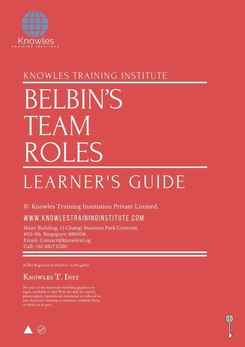 Belbin’S Team Roles Training Course in Israel Learner’s Guide